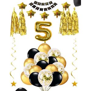 5 jaar verjaardag feest pakket Versiering Ballonnen voor feest 5 jaar. Ballonnen slingers sterren opblaasbaar cijfer 5. Lustrum jubileum