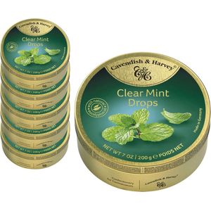 6 Blikjes Clear Mint Drops á 200 gram - Voordeelverpakking Snoepgoed