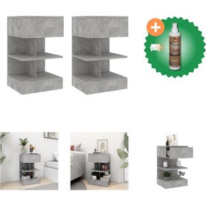 vidaXL Nachtkastjes 2 st 40x35x65 cm spaanplaat betongrijs - Kast - Inclusief Houtreiniger en verfrisser