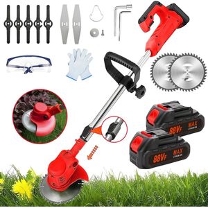 Traumheim® 3-in-1 Kantenmaaier – Grastrimmer – Bosmaaier – Grasmaaier – Draadloos & Elektrisch – Incl. 2 Accu ‘s & Snellader - Red