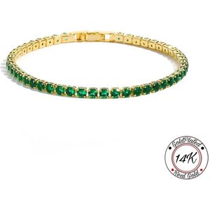 Borasi Tennis Armband Groen | 14K Goldplated | 17 CM | Zirkonia Stenen | Vrouwen Armband | Dames Armband | Cadeau Voor Haar | Elegante Armband | Best Verkochte Sieraden | Moederdag Cadeautje