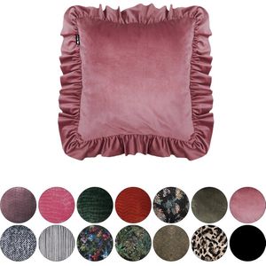 Melli mello - Velvet Ruffle Pink sierkussen - sierkussen - velours - fluweel - roze - 50 x 50 cm