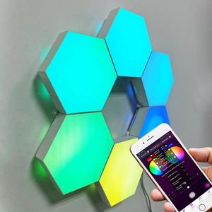 Orion Store - Valentijn dag , Valentijn Cadeautje voor haar , Hexagon APP 6 led light, Smart Led Quantum lamp, RGB Wandlampen, Gaming Lights - Sfeerverlichting - Hexagonal 6 stuks Led multi kleur licht voor slaapkamer, Thuis, Kantoor,Hotel 10.3*5.2*3