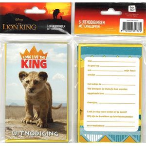 12 Uitnodigingskaartjes met envelop - The Lion KIng - ""Long live the king"" - 9 x 13.5 cm