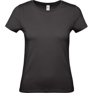 Set van 2x stuks zwart basic t-shirts met ronde hals voor dames - katoen - 145 grams - zwarte shirts / kleding, maat: XL (42)