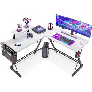 Hoekbureau Gaming bureau computertafel wit ronde hoek gamingtafel monitorplank - 127 x 127 cm Hoekbureau