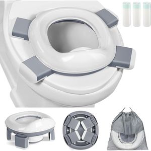 SHOP YOLO-Plaspotjes-2-in-1 voor -Potjestraining Toiletbril voor 1-4 jaar-Draagbare Potties met 60st Potty Liners Buitengebruik-Opvouwbare Reis- Grijs