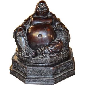Chinees boeddha beeld - 16 cm hoog - huisdecoratie - geluksbeeldje - Boeddhabeeld - zittend bruin | GerichteKeuze