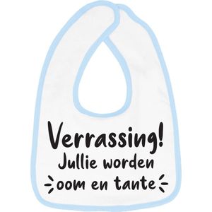 Hospitrix Slabbetje met tekst ""Verrassing! Jullie worden oom en tante"" Blauw - Cadeau Zwangerschap - Baby Kwijldoek - Kwijllap - Morslap - Bavette - Bekendmaking - Aankondiging - Aanstaande Moeder - Moederdag