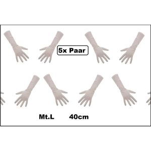 5x Paar handschoen lang wit mt.L - Sinterklaas feest Pieten handschoen winter gala festival