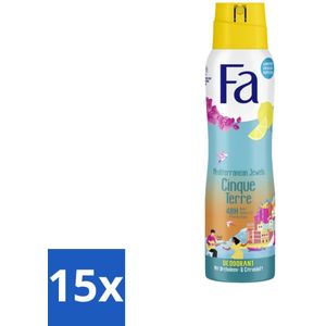 Fa - Deodorant Spray - Mediterranean Jewels - Orchidee & Citrus - 48 uur Bescherming - 150 ml - Bulkverpakking - 15 stuks
