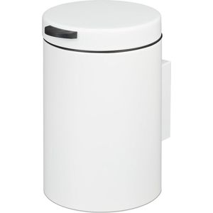 Hangende 5 liter kleine softclose badkamer prullenbak met emmer - metaal afvalemmer - rond wit - voor WC en toilet.