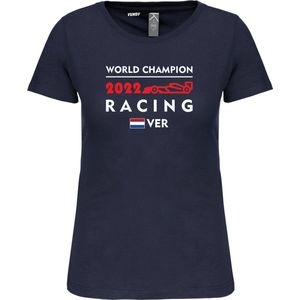 Dames T-shirt World Champion 2022 | Max Verstappen / Red Bull Racing / Formule 1 Fan | Wereldkampioen | Navy dames | maat S