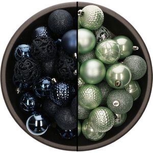 Bellatio Decorations Kerstballen mix - 74-delig - mintgroen en donkerblauw - 6 cm - kunststof