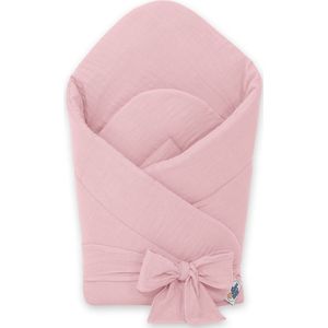 Mousseline babynest met versteviging met strik - pastelroze