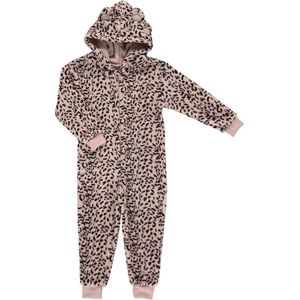 Zachte luipaard/cheetah print onesie voor dames roze maat L/XL - Jumpsuit huispak met dierenprint