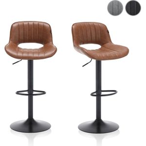 Meisterhome® Barkruk - Barstoel - set van 2 Barkrukken - Kruk - Barstoelen met rugleuning �– Keukenstoel - Industrieel - Verstelbaar – met Voetsteun - Vintage Bruin