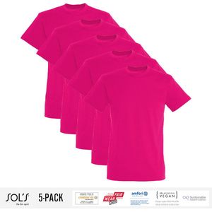 5 Pack Sol's Heren T-Shirt 100% biologisch katoen Ronde hals Roze Maat M
