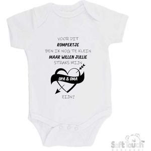 100% katoenen Romper Zwangerschap Aankondiging 2.0 ""Voor dit rompertje ben ik nog te klein maar willen jullie straks mijn opa & oma zijn"" Jongens Katoen Wit/zwart Maat 62/68