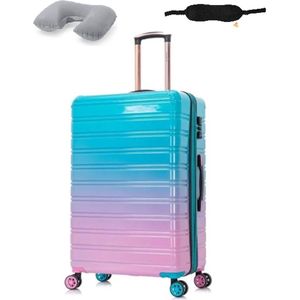 Koffer - reiskoffer met wielen - roze - splash + slaapmasker en nekkussen