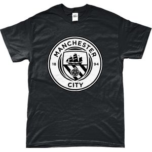 Manchester City Shirt - Logo - T-Shirt - Manchester - UEFA - Champions League - Voetbal - Artikelen - Zwart - Unisex - Regular Fit - Maat S