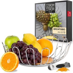 Fruitschaal zilver modern 32 cm - fruitmand van metaal - geschikt voor geschenken, vruchten, groenten en brood