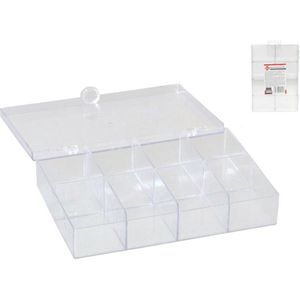 Gerimport opbergkoffertje/opbergdoos/sorteerbox - 8-vaks - kunststof - transparant - 15 x 10 x 3 cm