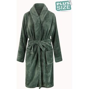 Grote maten badjas unisex - sjaalkraag badjas van fleece - Plus size - groen 3XL/4XL