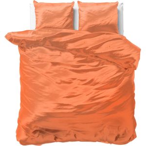 Luxe glans satijn dekbedovertrek uni oranje - lits-jumeaux (240x200/220) - tegen acne, onzuiverheden en warrig haar - heerlijk zacht en soepel