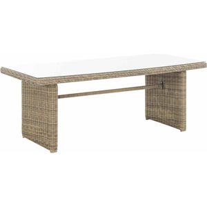 Tuintafel deluxe - Glastafel rotan wicker - Tuinmeubelen - Eettafel - Buitentafel - Salontafel - Creme - 200cm