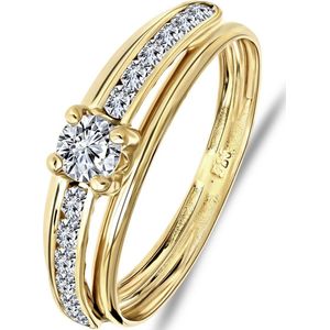 Lucardi Dames Ring met zirkonia - Ring - Moederdag Cadeautje - 14 Karaat Goud - Geelgoud