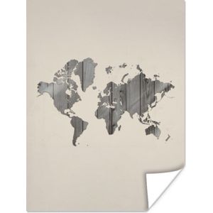 Poster - Wereldkaart - Hout - Plank - 30x40 cm
