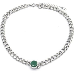 Ketting - RVS - Met Groene Kraal Verstelbaar 37-42 cm - Zilverkleurig