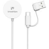 iMoshion Draadloze Oplader Geschikt voor de Apple Watch - Oplaadkabel voor Apple Watch Series 1 / 2 / 3 / 4 / 5 / 6 / 7 / 8 / 9 / SE (2) / Ultra (2) - 2-in-1 USB-A & USB-C - 0,5 meter - Wit