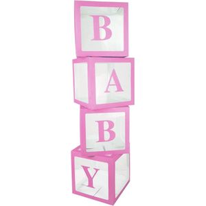 4-roze-kartonnen-blokkendozen-Babyshower-Babyshower versiering-Versieringsset-Feestartikelen-Kraamfeest-Decoratie-Verjaardag-Party-Herbruikbaar-Transparante dozen-Set-Fotoshoot