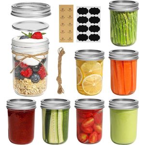 Kleine Mason-potten van 250 ml, 8 stuks, glazen pot met standaard opening, deksels en afsluiting, kleine glazen inmaakpot voor kruiden, jam, honing, gelei, dessert, cadeaus, DIY-kaarsen