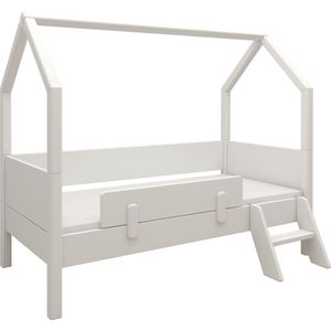 Flexa Juniorbed met speelhuis, uitvalbeveiliging en ladder - Wit - 160x70 - Massief Grenen en MDF