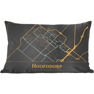 Sierkussens - Kussentjes Woonkamer - 60x40 cm - Kaart - Hoofddorp - Goud - Zwart
