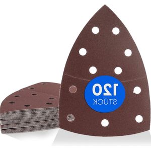 Haerd Prio schuurdriehoeken 11 gaten 105 x 152 mm - korrel 40-60 80-120 180-240 - multischuurmachines - schuurbladen driehoekige schuurpads