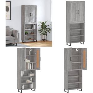 vidaXL Hoge kast 69,5x34x180 cm bewerkt hout grijs sonoma eikenkleurig - Hoge Kast - Hoge Kasten - Dressoir - Buffetkast