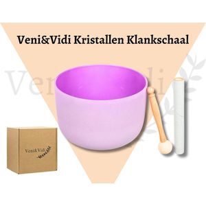 Veni&Vidi - Kristallen Klankschaal - Paars - F-toon - 432Hz - 25 centimeter - Inclusief 1x Rubberen slaghamer en 1x Suède strijkstok -Klankschaal - Tongue Drum - Klankschaal Set - Yoga - Spiritualiteit - Handpan - Mindfulness - Meditatie - Geschenk