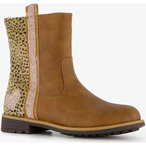 Blue Box meisjes boots met panterprint en glitters - Cognac - Uitneembare zool - Maat 30