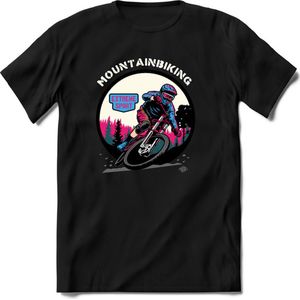 Mountainbiking | TSK Studio Mountainbike kleding Sport T-Shirt | Blauw - Roze | Heren / Dames | Perfect MTB Verjaardag Cadeau Shirt Maat 3XL