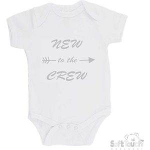 Soft Touch Romper ""New to the crew"" Unisex Katoen Wit/zilver Shiny Maat 62/68