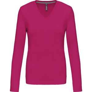 Kariban Dames t-shirt V-hals lange mouwen K382 - Fuchsia - M