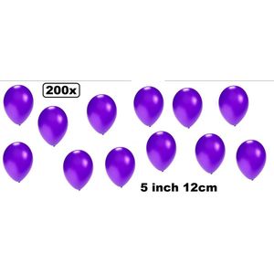 200x Mini ballon metallic paars 5 inch(12cm) met ballonpomp - Festival thema feest party verjaardag huwelijk
