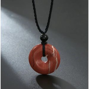 Rode Steen - Kunstmatige ronde donut edelsteel kristallen ketting - Verstelbare hanger