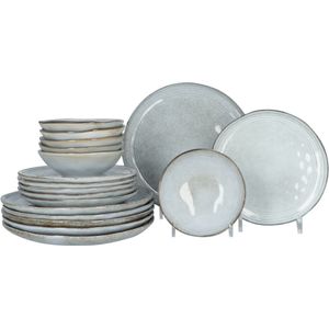 Serviesset Flower Grey - 6 persoons Aardewerk servies 18-delig - Grijs