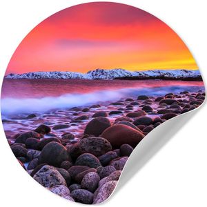 WallCircle - Behangcirkel - Zonsondergang - Berg - Sneeuw - Stenen - Zelfklevend behang - 100x100 cm - Behangsticker - Behang zelfklevend - Cirkel behang