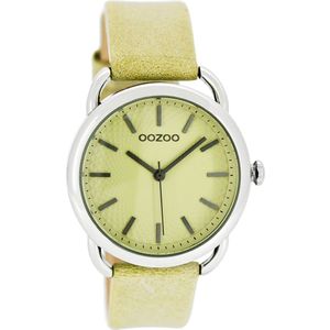 OOZOO Timepieces - Zilverkleurige horloge met zand/licht groene leren band - C8715